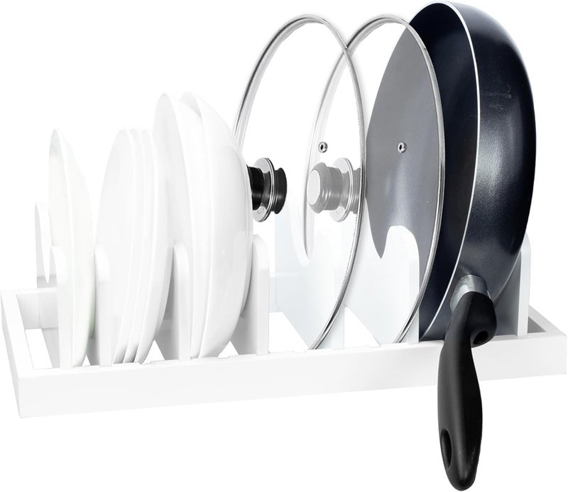 MinBoo Bamboo Pot Lid Organizer Pot Lid Holder, Pot and Pan Organizer Drawer Organizer for Pot Lids, Pans, Cutting Boards & Baking Sheets, Dinner Plates, Reusable Containers in Cabinet Storage,White - Image 1